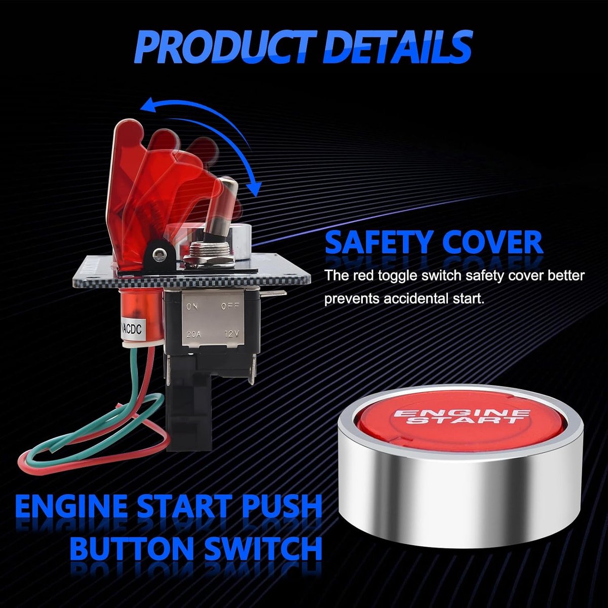 Ignitiedrukknop 12V - Carbon Fiber Racing Car - Rood LED Switch - Eenvoudig starten van de motor - ShopVlot