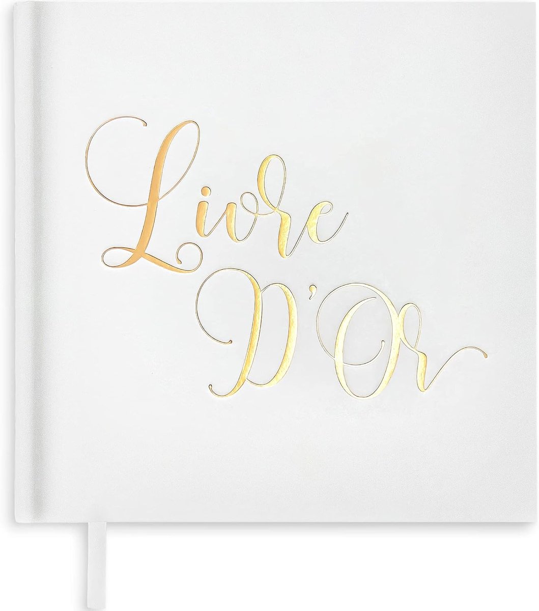 Gastenboek 21x29 cm - Franse witte uitstraling - Vintage gouden titel - Creatief invullen - ShopVlot