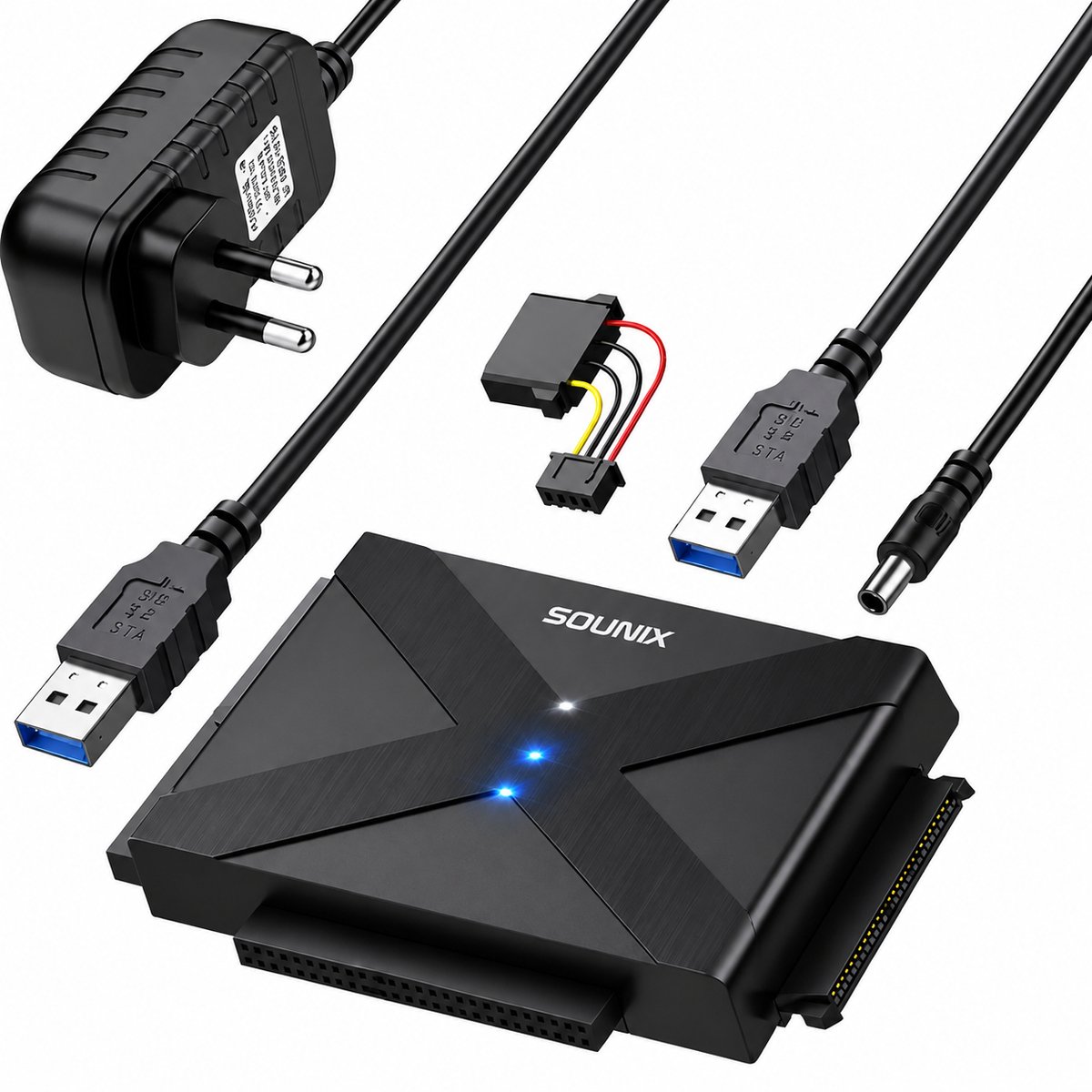 Sounix USB 3.0 naar 2.5&3.5 inch SATA III&IDE - harde schijf adapter - Capaciteit tot 24TB - Zwart
