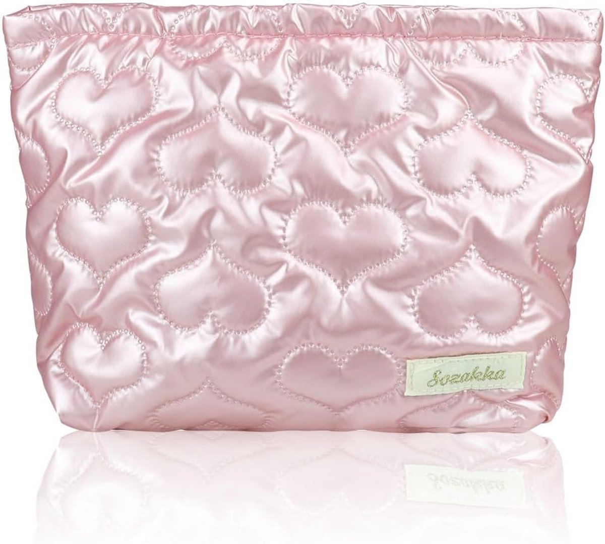 Make-uptas klein - gewatteerd hartmotief - lichtgewicht roze - ideaal voor in de handtas - ShopVlot