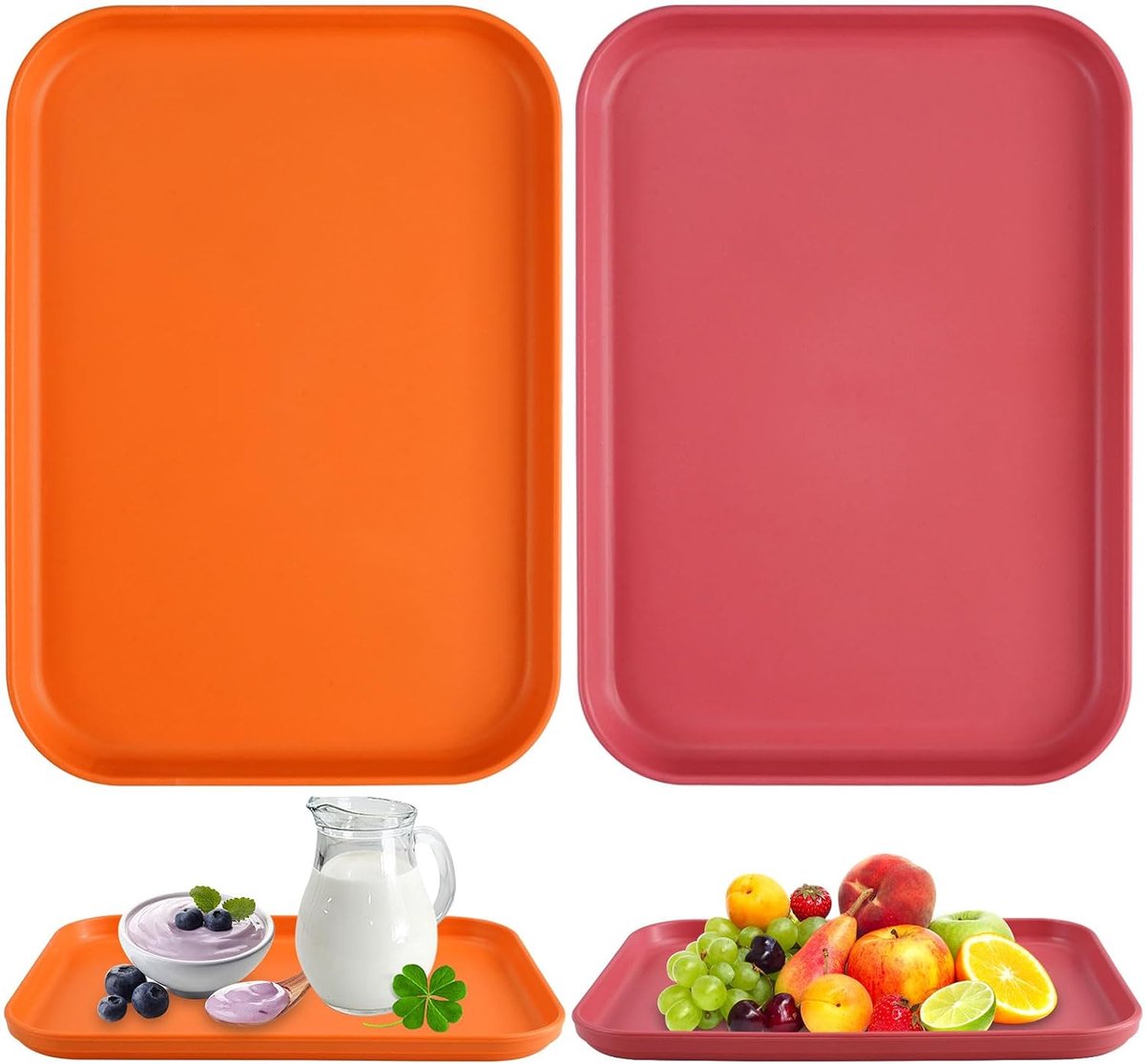 Dienblad kunststof 24 x 17 cm - oranjerood en roze - antislip - ideaal voor snacks - ShopVlot