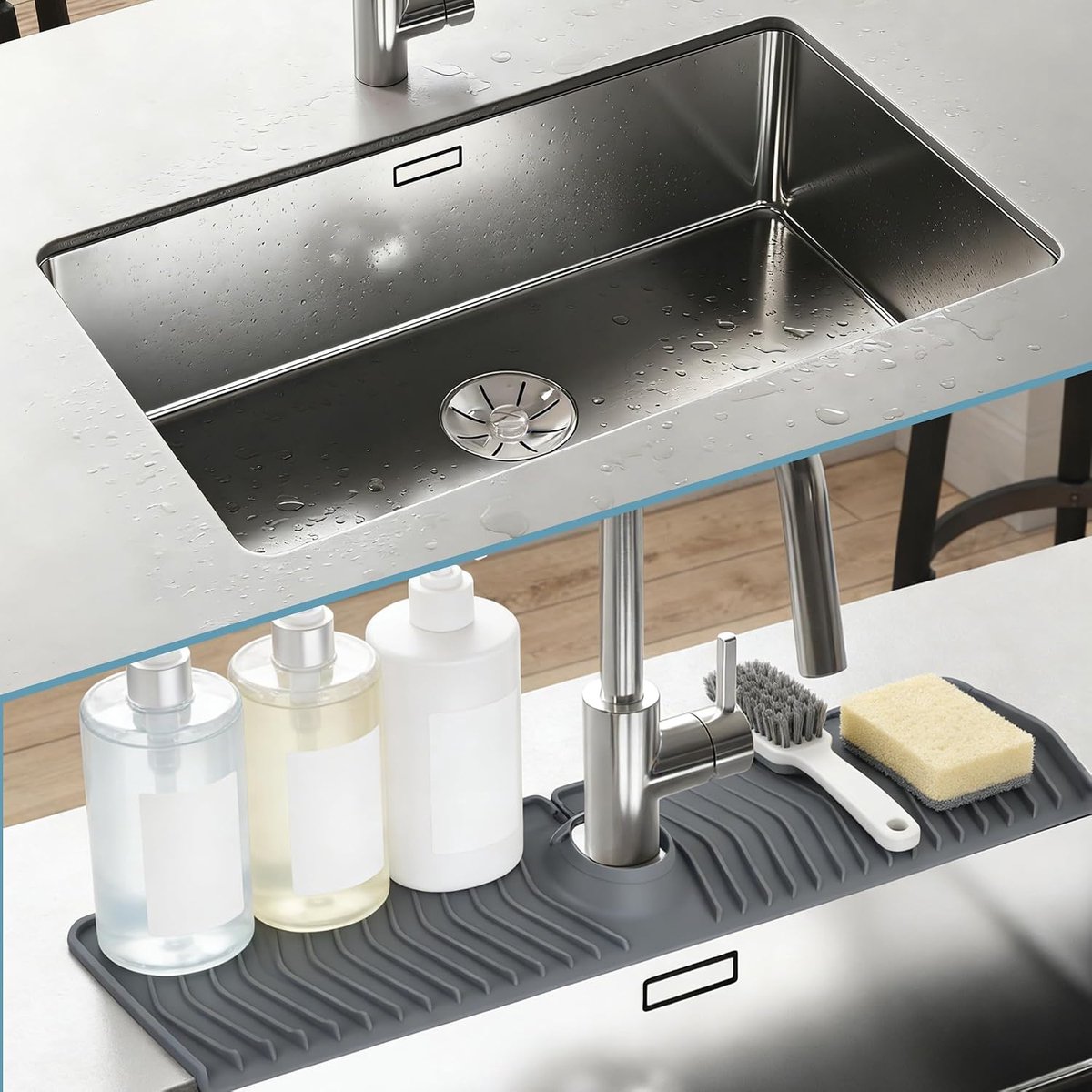Siliconen kraanmat 76 cm - dubbelzijdig afvoerkussen - flexibele spatbescherming - eenvoudig schoon te maken - ShopVlot