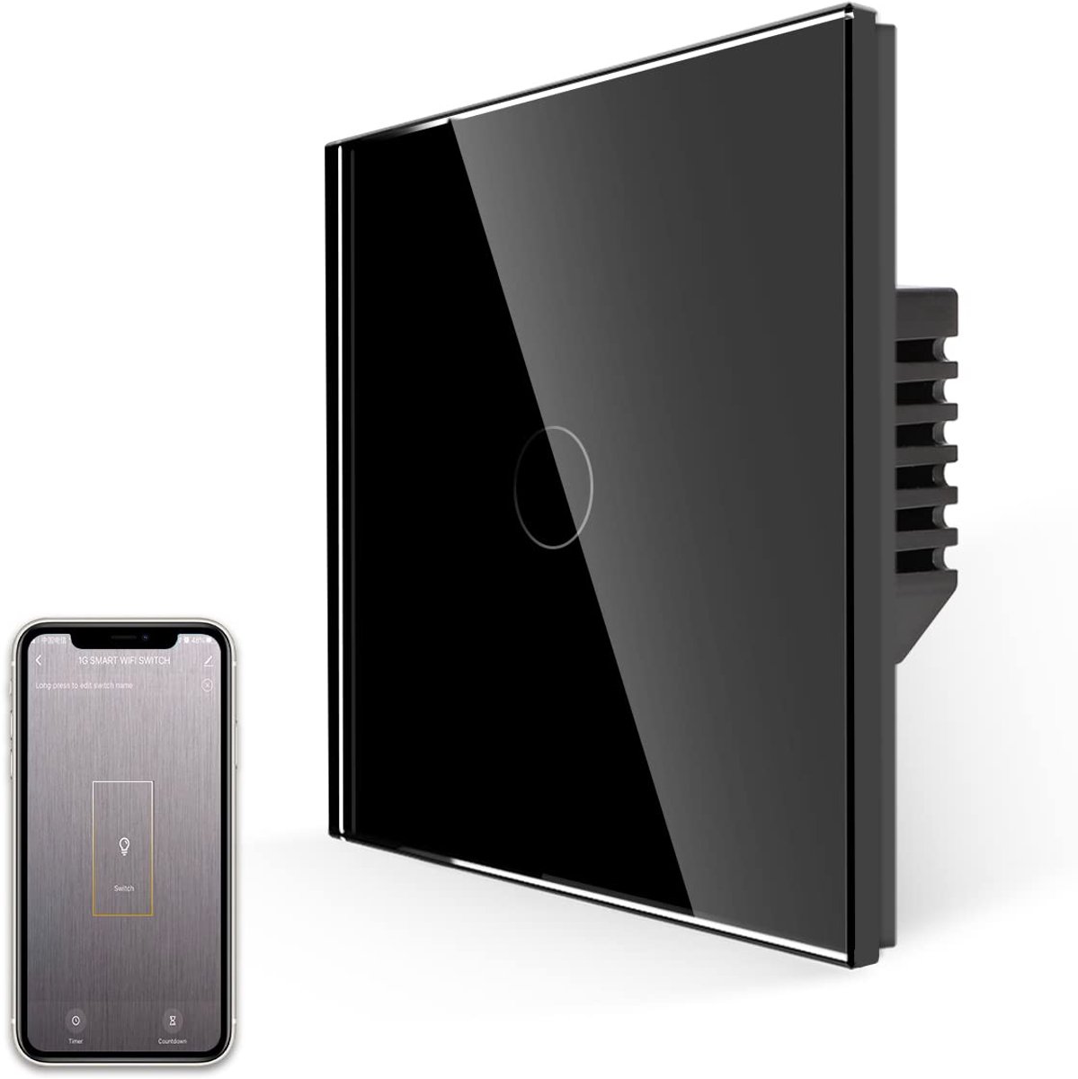 Smart switch met LED-backlight - zwart glas - geen neutrale draad - eenvoudig te bedienen met spraak - ShopVlot