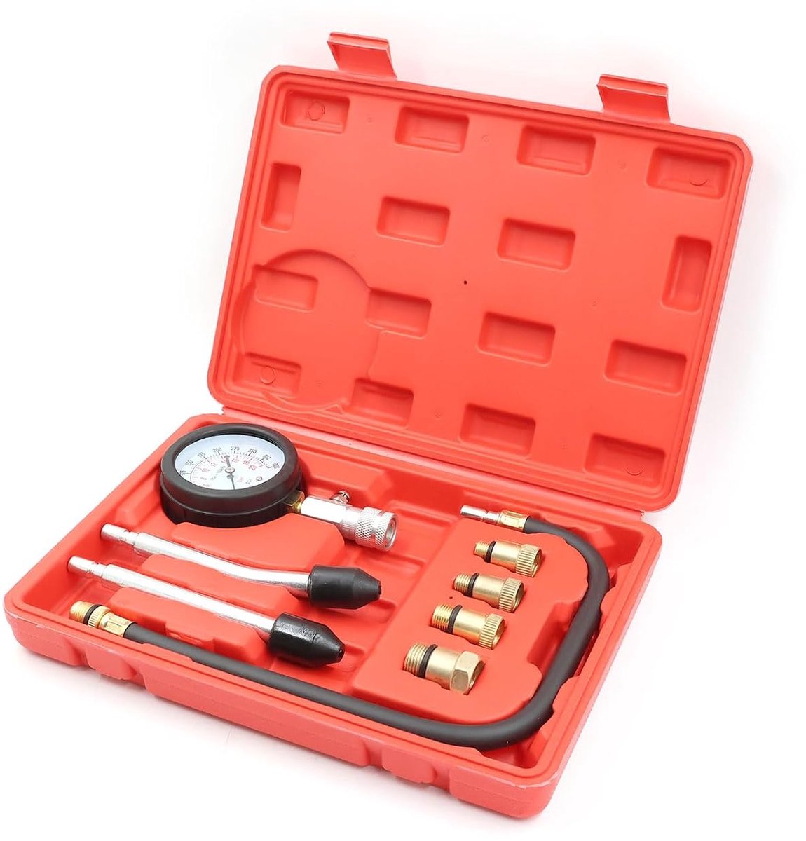 Compressietester benzinemotor 0-300 psi - 8-delig met adapters - vernikkeld messing - nauwkeurige metingen - ShopVlot