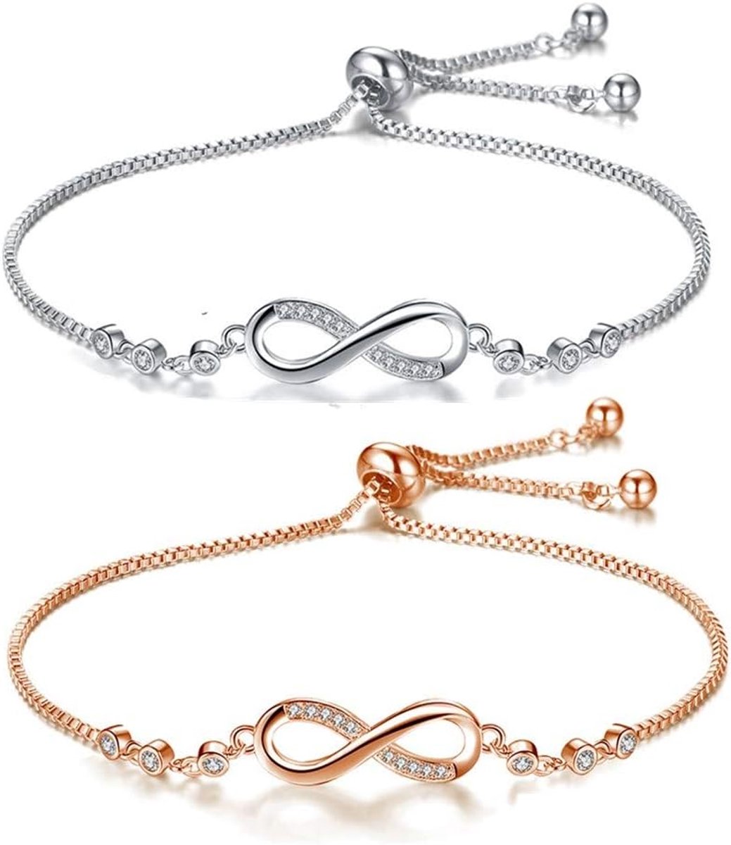 Infinity armband en enkelbandje - zilver en roségoud - stijlvolle combinatie - perfect voor dagelijks gebruik - ShopVlot