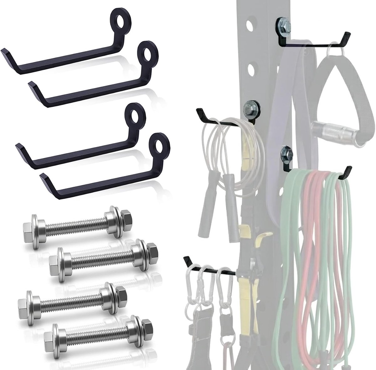 Squat rack opberghaken - gepoedercoat staal - universele pasvorm - organiseer je gymaccessoires - ShopVlot
