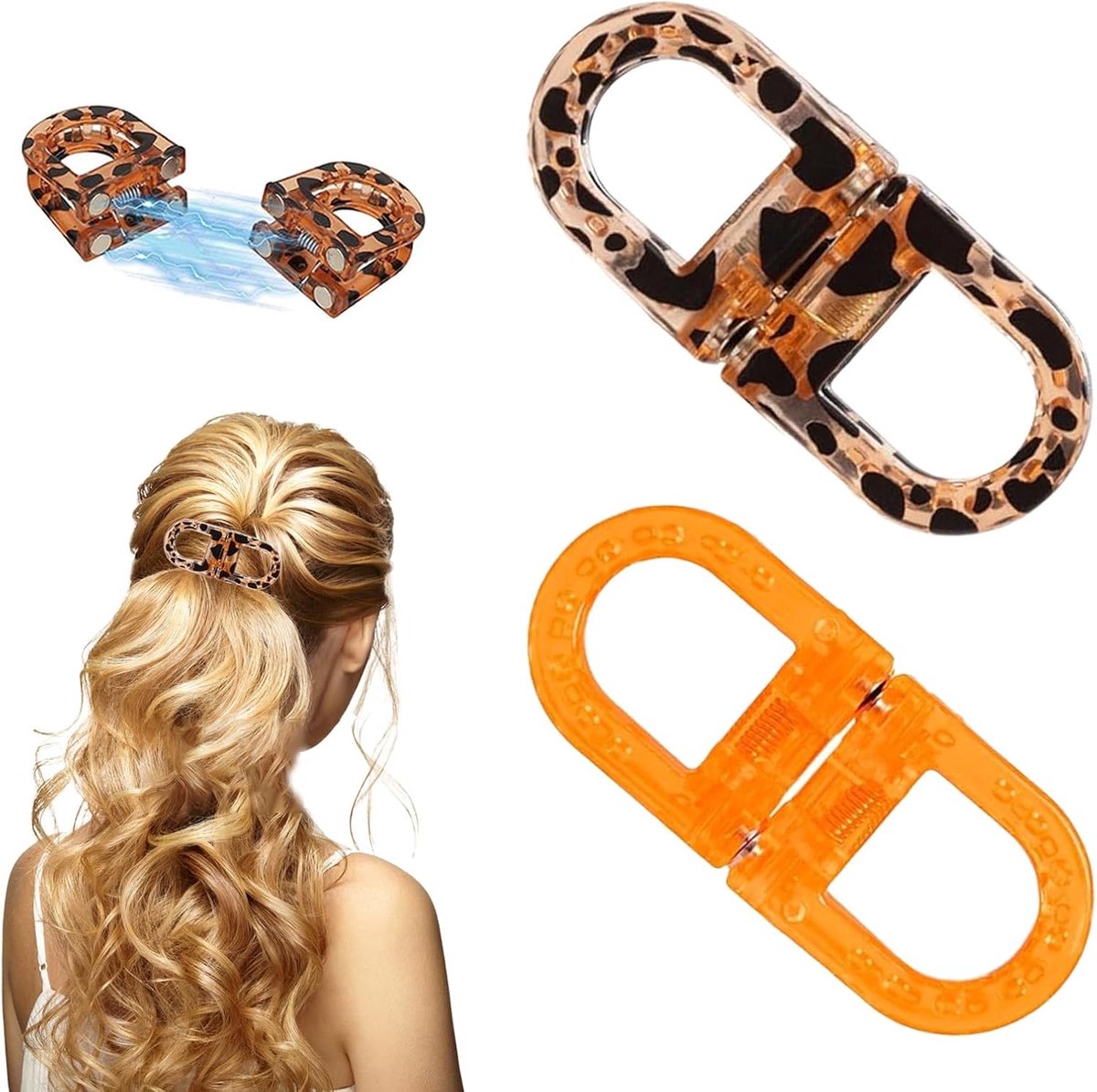 Haarclips met sterke grip - oranje + luipaardpatroon - antislip - ideaal voor dagelijkse kapsels - ShopVlot