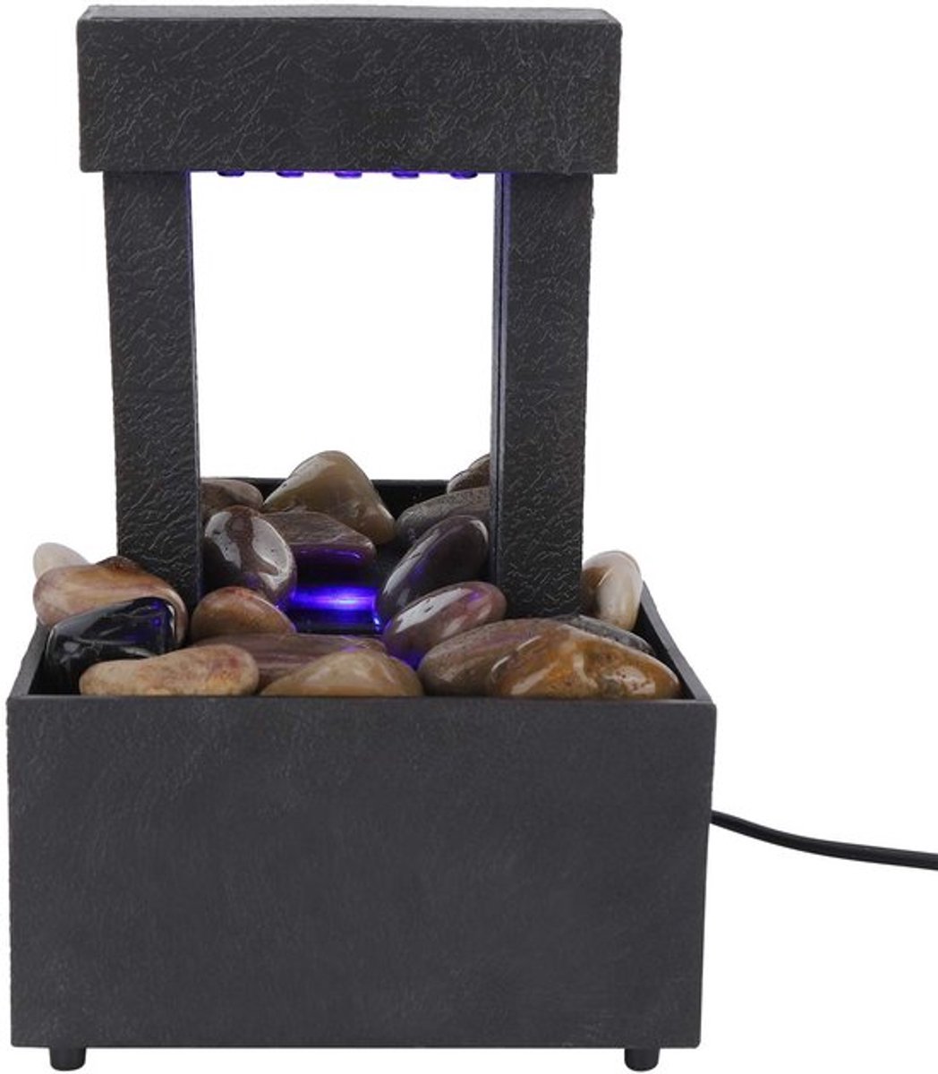 Binnenfontein, waterval, kamerfontein met ledverlichting, gelaagd ontwerp, River Rocks tafelfontein voor de woonkamer, 16,5 x 11 x 9 cm