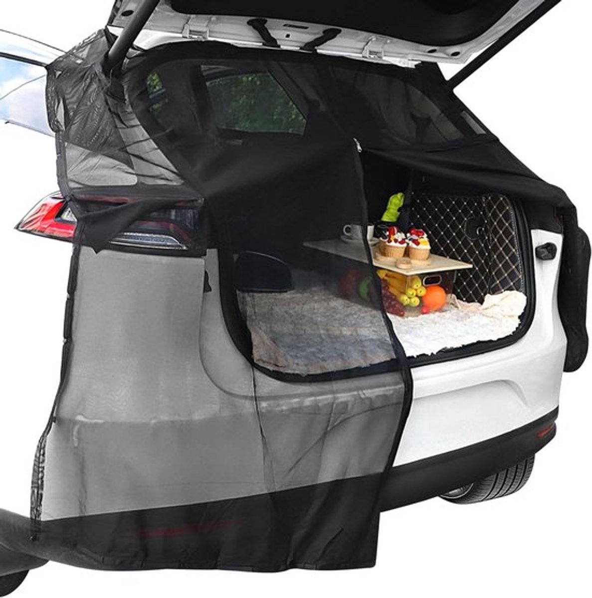 Vliegengaas 174 x 150 cm voor magnetische zonwering achterklep auto - zwart - muggenbescherming - SUV MPV bestelwagen