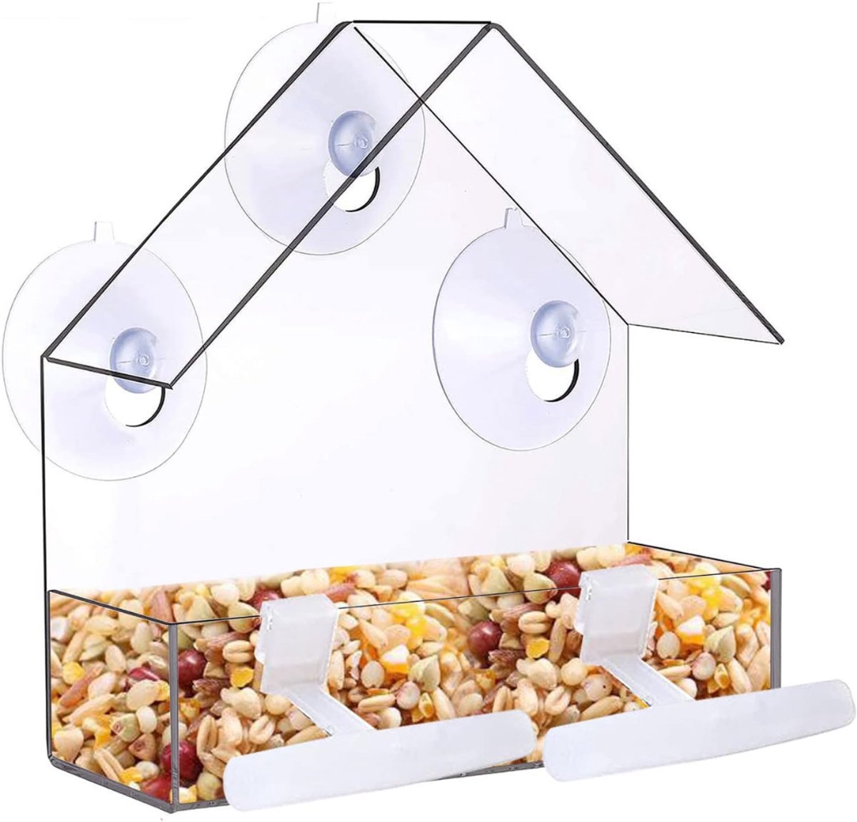 QUOVO® Raamvoederhuisje - Raamvoederhuisje Voor Vogels – Raamvoederbakje Met Zuignappen – Vogelvoederhuisje – Vogelhuisje Transparant – Vogelhuisjes - Transparant - 16cm x 15cm x 5cm