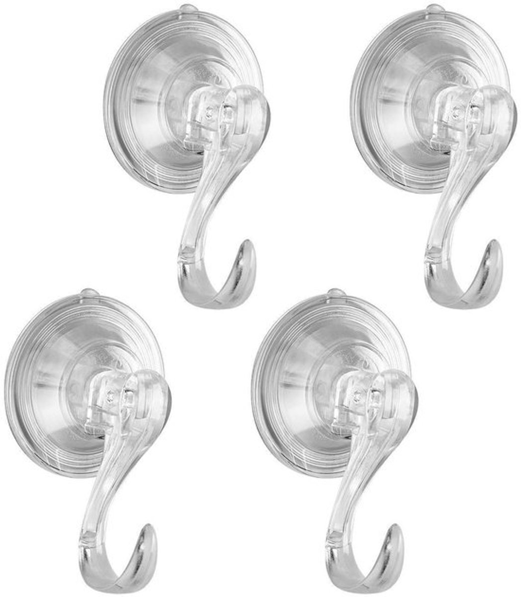 Zuignap Haken 4 Stuks, Krachtige Push en Lock Vacuüm Multifunctionele Zuignap Douche Haken Krans Hanger Sterke Absorptie Zuignap Houdt Transparant voor Keuken Badkamer Deur Raam