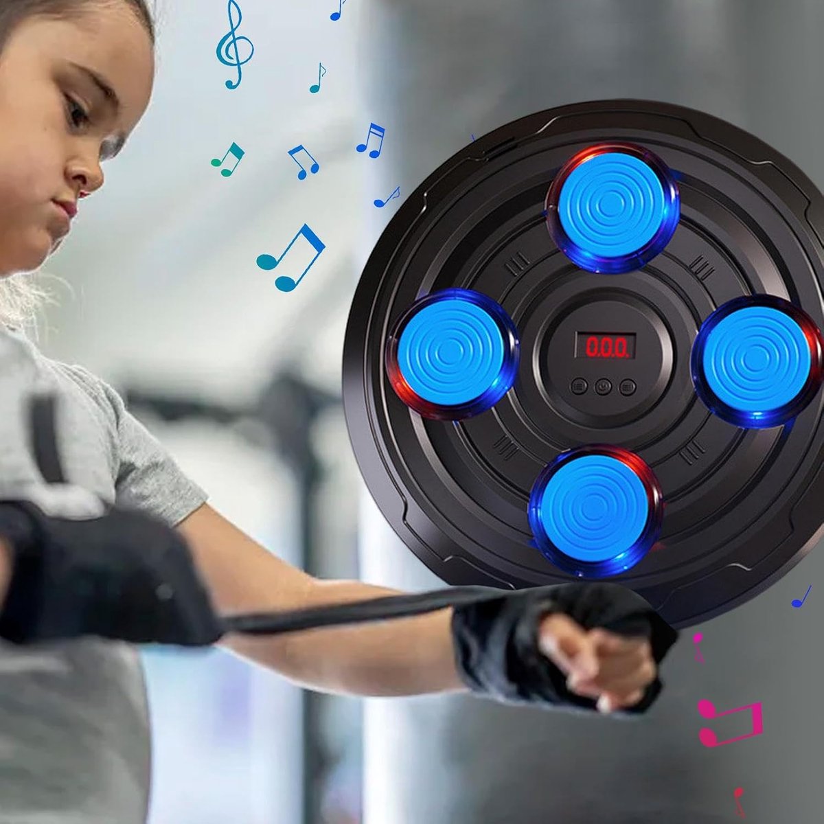 Muziek Boksmachine - Wand Bokstrainer - Thuis Fitness - Interactieve Lichtfeedback - 28x28 cm - Blauw