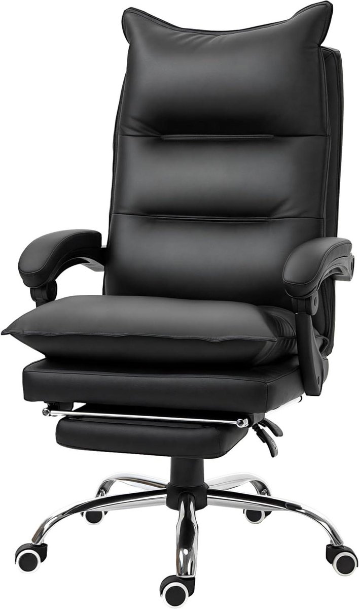 Ergonomische Bureaustoel - Comfortabele Werkstoel - Thuiswerken Kantoor - Met Voetsteun - 135 kg Belasting - Zwart