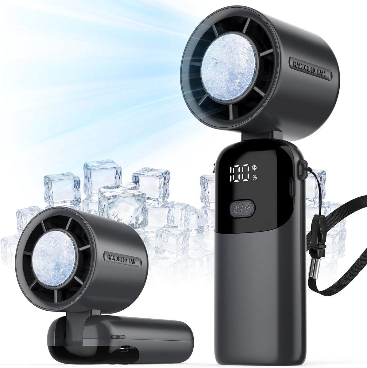 Draagbare hand-turboventilator – mini-USB-ventilator met koelend effect – 3000 mAh-batterij – 90° opvouwbaar – LED-scherm – oplaadbaar – 5 instelbare snelheden – voor sport/strand/kantoor.L