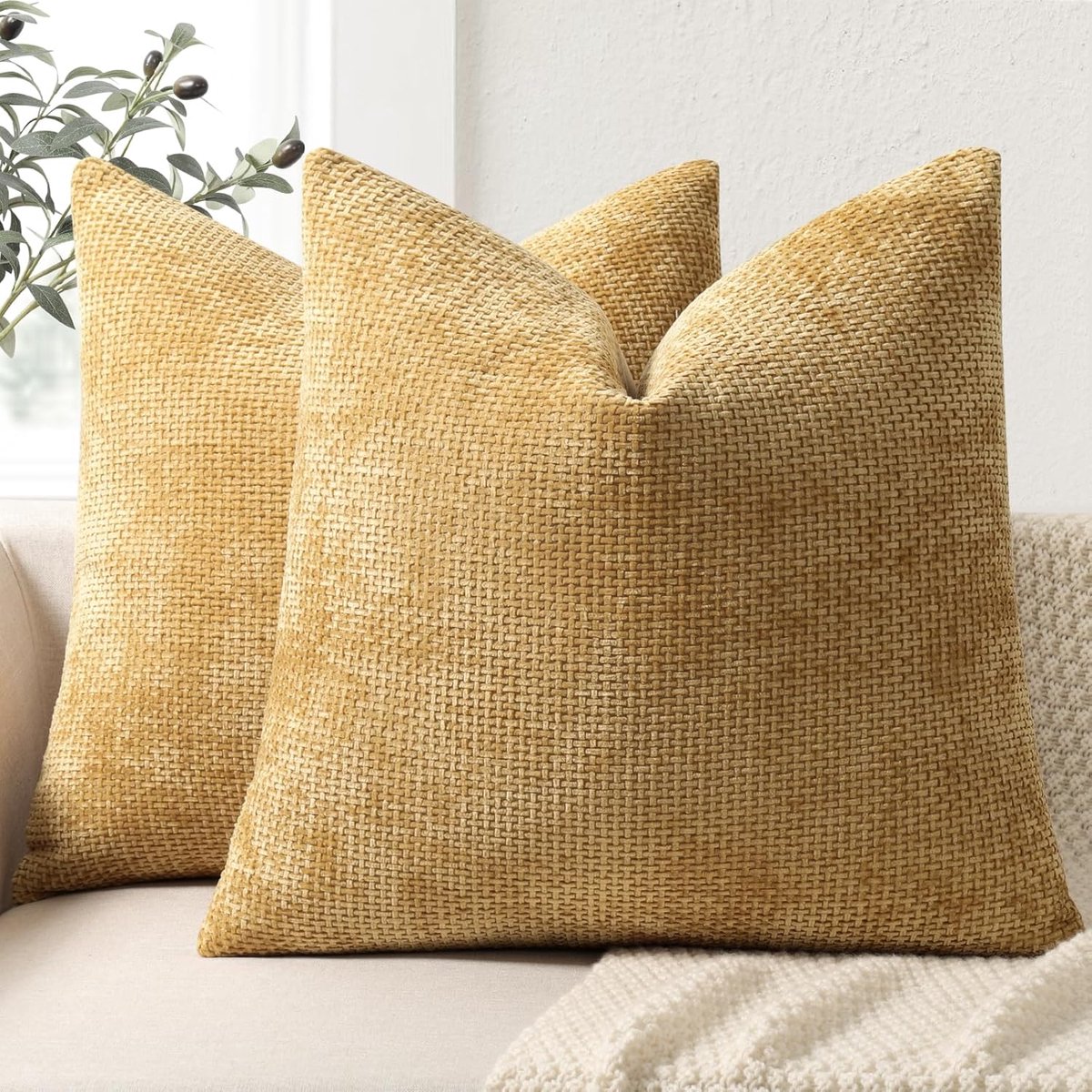 SnelShoppen - Set van 2 Zachte Chenille Kussenslopen 45x45 cm - Decoratieve Kussenhoezen voor Bank, Bed en Woonkamer - Luxe Kussenhoezen voor Binnen e