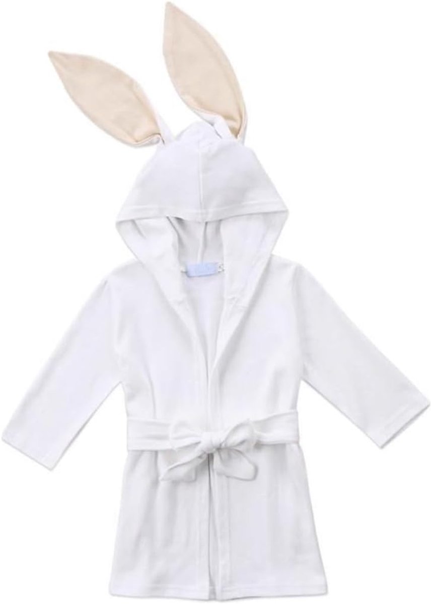 SnelShoppen - Schattige Baby Badjas - Badjasje voor Kinderen - Wit Met Konijn Capuchon - Katoen Badcape Inclusief Kam en Borstel - Perfect Voor Bad Da