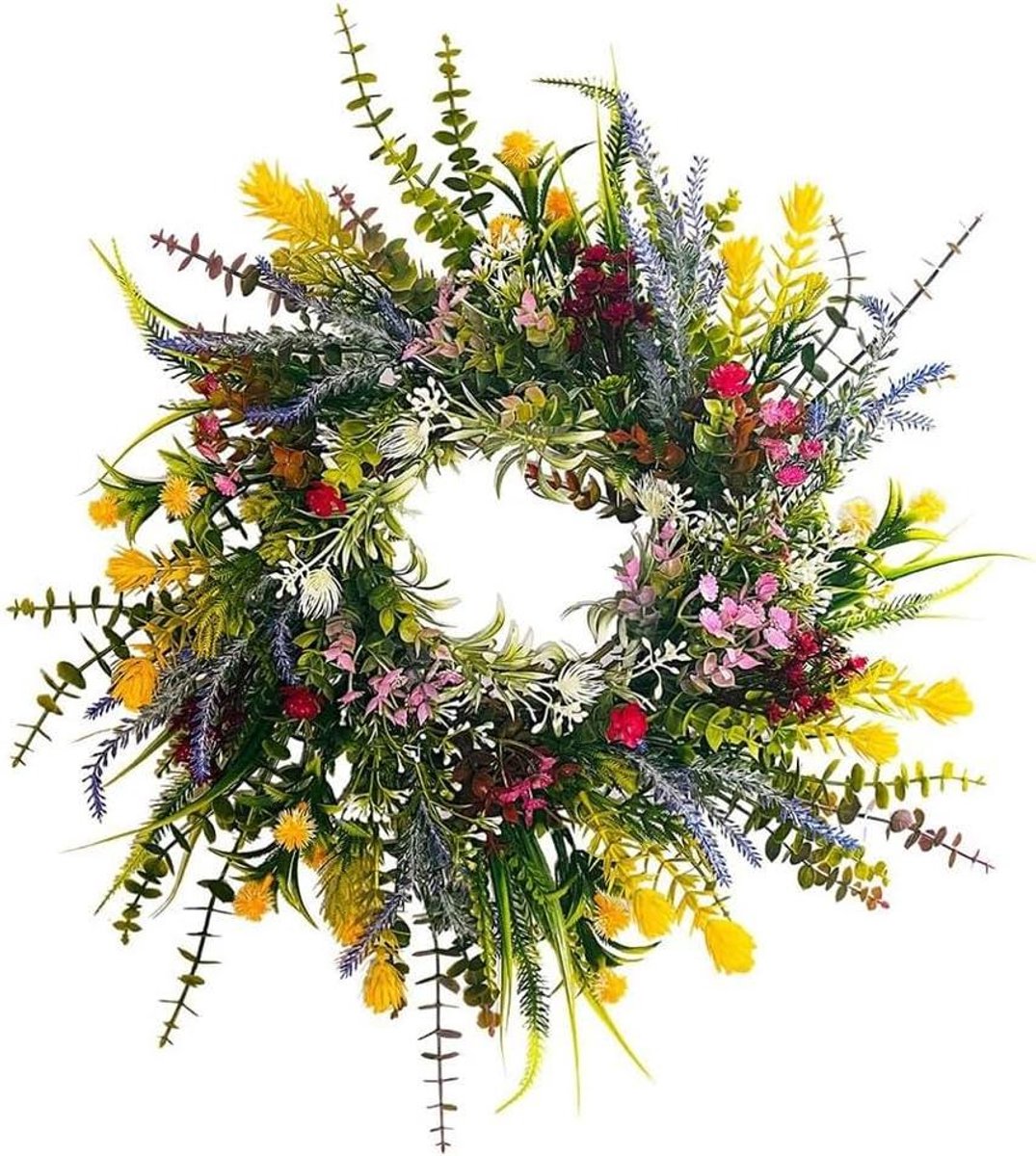 Lente kransen - Bloemenkrans deur - Voordeur decoreren - Handgemaakt met kunstbloemen - 457 cm - Groen