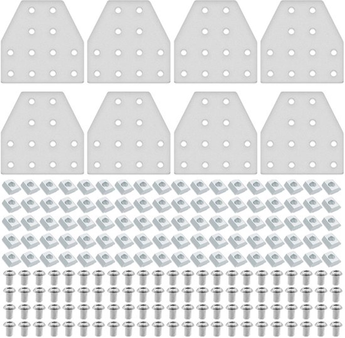 8 stuks 2040T hoekbeugel verbindingsplaat T-groef accessoires 12-gat 2040 hardware connector 2040 met T-moeren en schroeven zilver