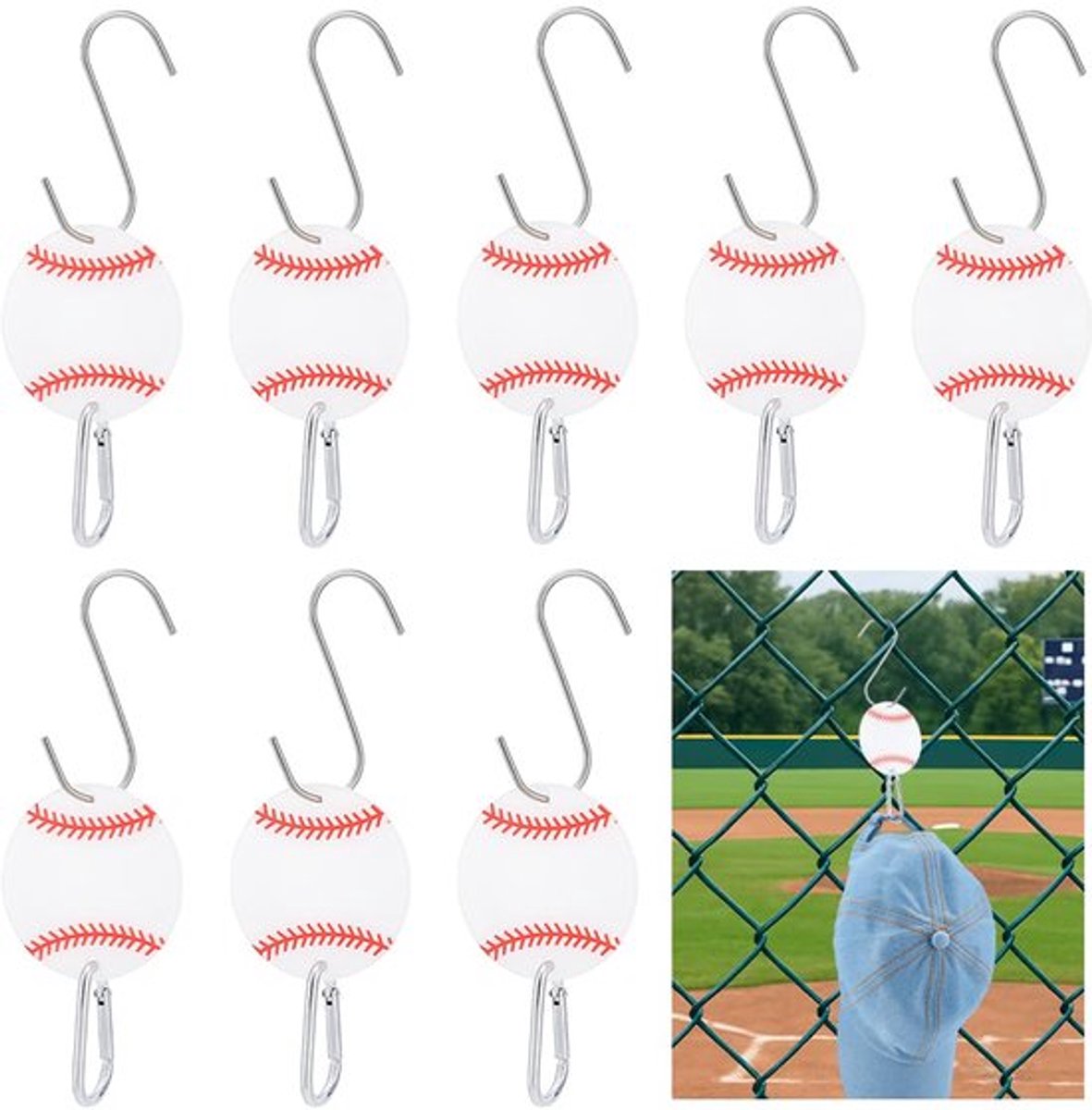 8 Sets Tas Haak voor Hek, Acryl Sportbal Hek Haak met Zware S Haken en Sleutelhaken voor Bat Pack Waterfles Liefhebber Speler Cadeaus, Wit, 75x2.6mm, Gat: 2.6mm