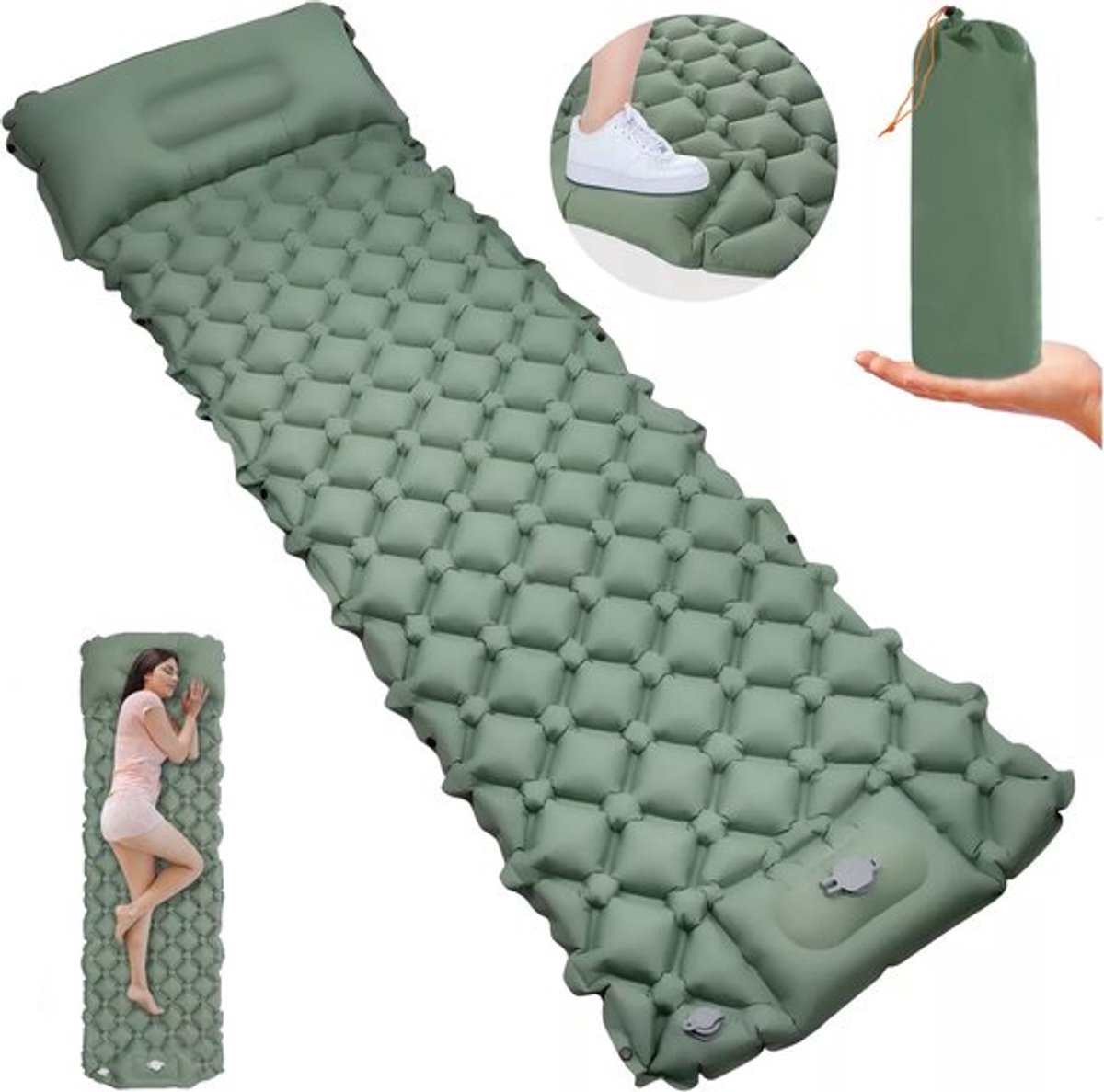 Slaapmat Zelfopblazend - Zelfopblazend Door Lngebouwde Voetpomp - 195x60x7 cm - Slaapmat - Slaapmatje - Camping Matras - Camping Bedje - Opvouwbaar Logeer Matras - Luchtbed - Luchtmatras - Camping Matras - 1 Persoons - Kamperen, Reizen En Werkdutjes