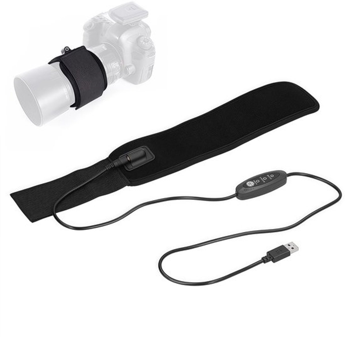 USB-lensverwarmer: 260 mm lensverwarmer, 3 temperatuurinstellingen, ontdooistrip, voorkomt dauw, lensverwarmer, warmer, voor camera en telescoop
