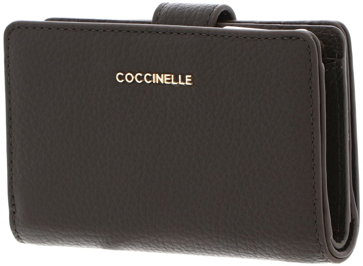 COCCINELLE Leren portemonnee Metallic Soft Mini Wallet Grained Leather Fango donkergroen