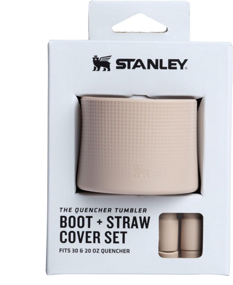 Stanley Quencher Boot + 2 Straw Cover Caps (Sand) – Siliconen Beschermhoes & Rietjesdop Set voor Stanley 0.59L & 0.89L Quencher – Anti-Slip Bekerbeschermer met