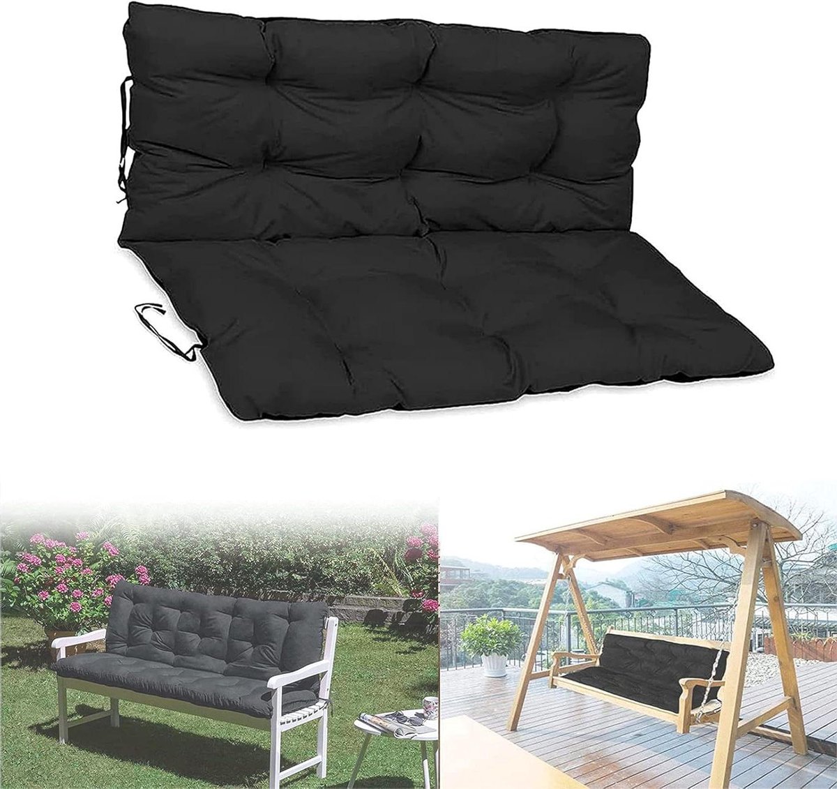 Bankkussen Dik - Buitenstoelkussen - Comfortabel Zitten - 10cm Parelkatoen Vulling - 150x100cm - Zwart