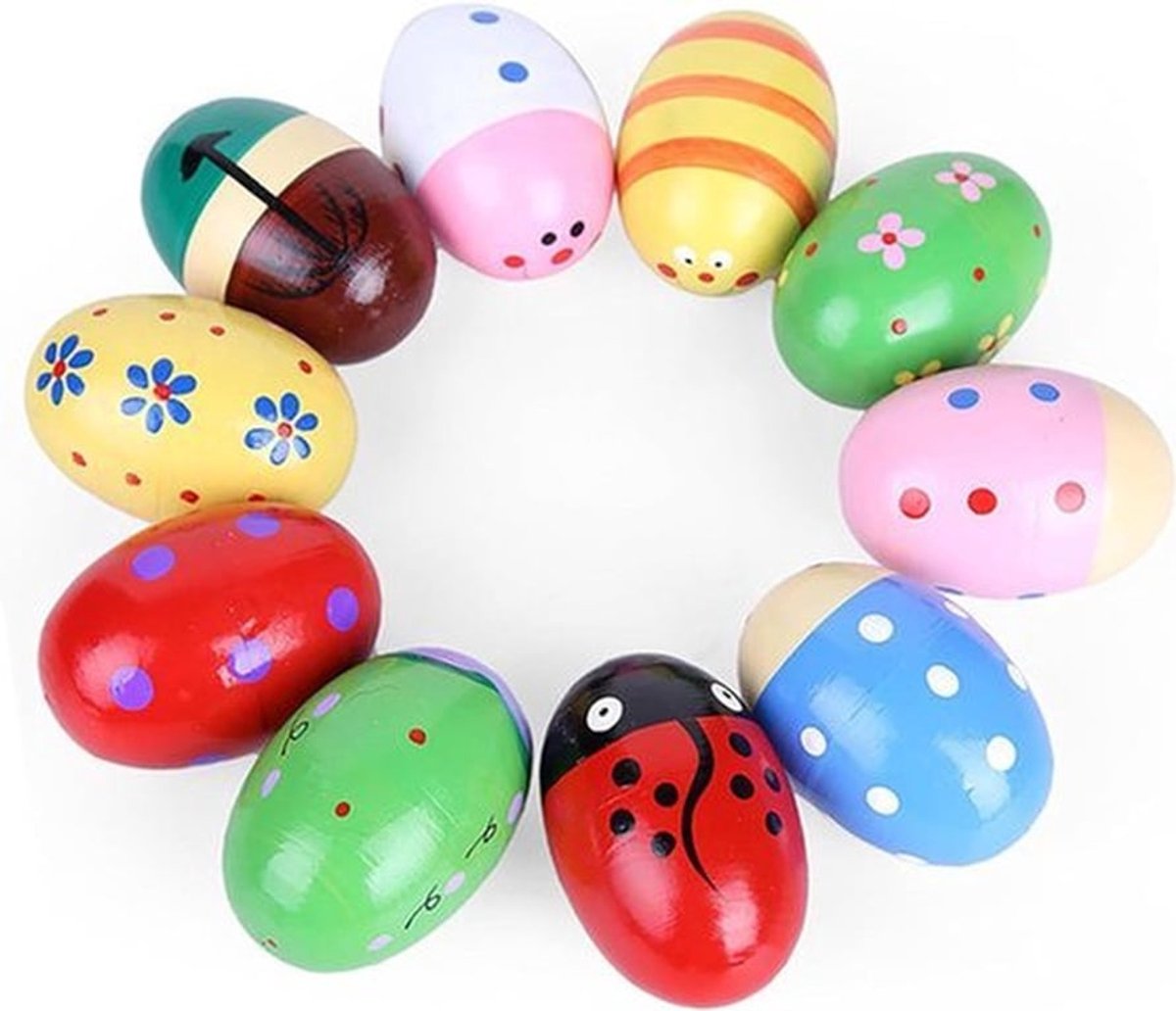 Houten Paaseieren Maracas Shakers - Kleurrijke Dierenvorm Handpercussie Muziekinstrument