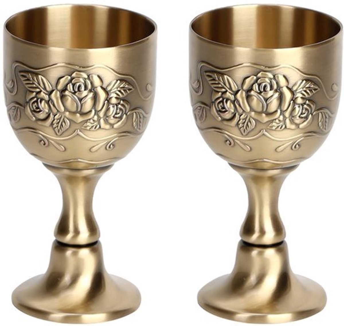 2 Stuks Vintage Bekerkelk - 30 ml Mini-Wijnkelk van Brons - Handgegraveerd Design