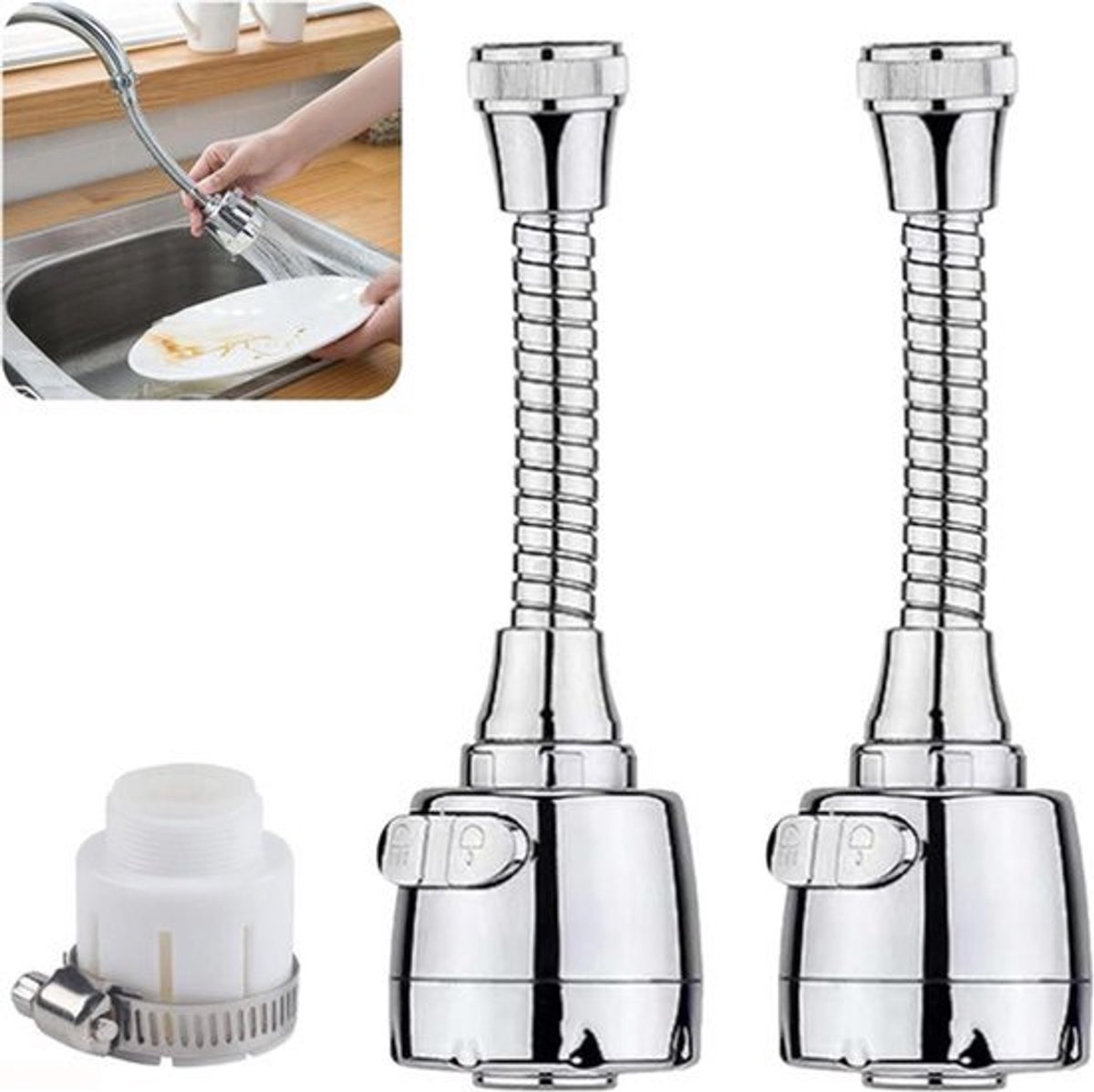 Keukenkraan Sproeikop - 2 Stuks met Universele Adapter - 360 ° Draaibaar - Waterbesparend - Anti-Spatten - 2 Modi - Voor Gootsteen - Keukenverlenger
