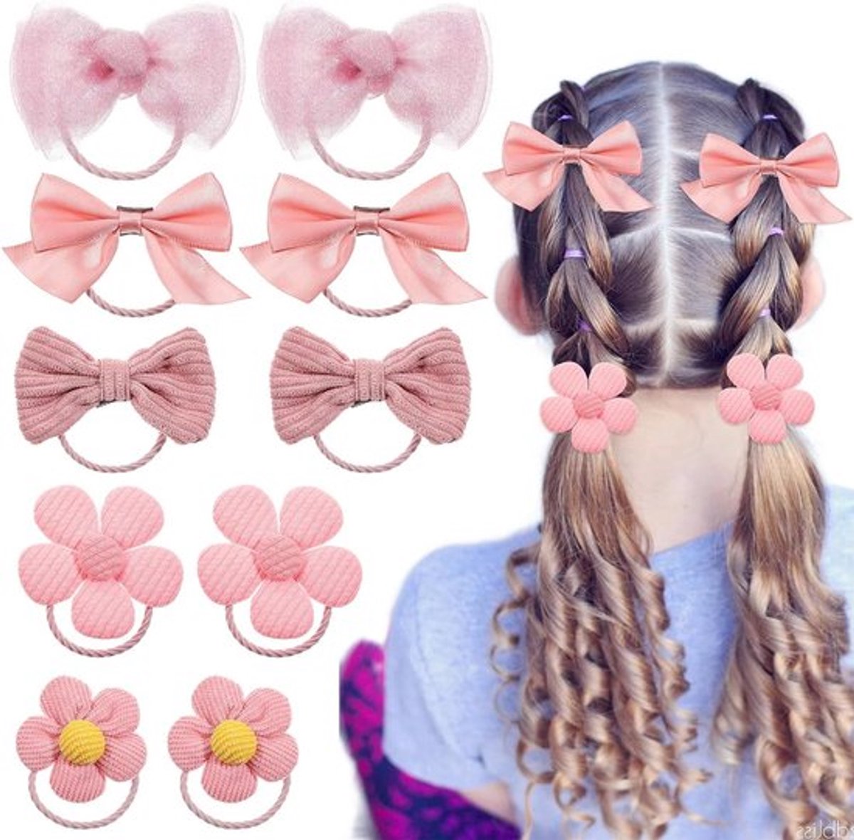Roze haarelastiekjes met strik - Set van 10 stuks