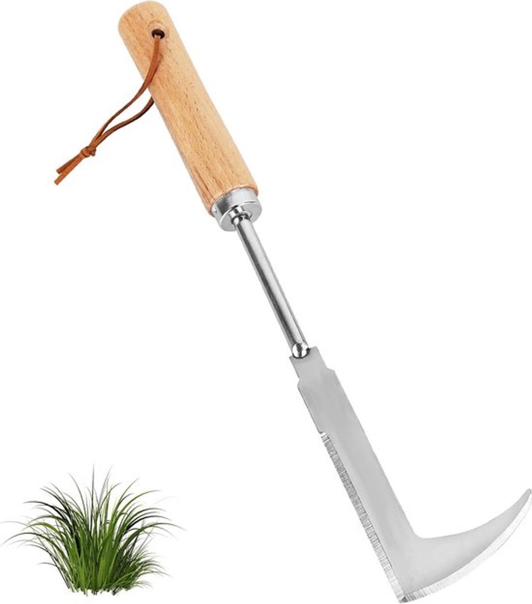 Onkruidsteker van roestvrij staal met houten handvat voor het verwijderen van onkruid en planten - Tuinieren en snoeien gereedschap - Duurzaam en effectief.