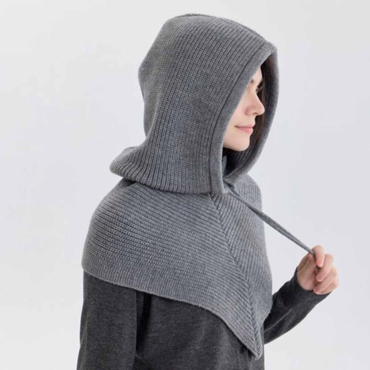 Wintermuts voor dames, warme muts, capuchonsjaal, muts, modieuze schedelmuts, gebreide muts warm grijs