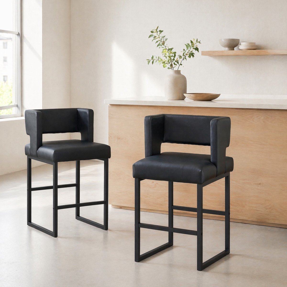 MODENUIT Barkruk 91,4 cm - Set Van 2 Met Rug- En Armleuning - Voor Bar En Keukeneiland - Kunstleer Zwart