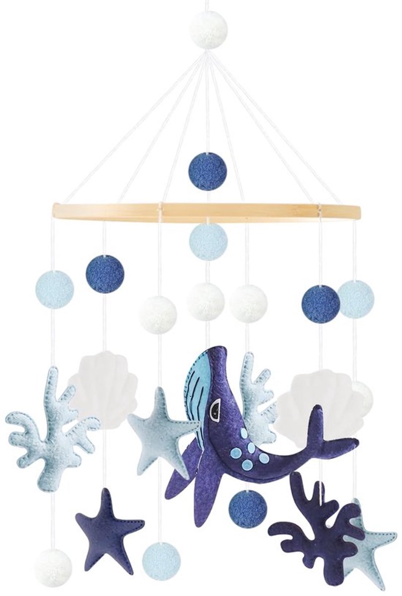 Mobiele Cradle, Kinderen Bel met Viltbal, Mobiel voor Pasgeborenen, Hout, Windgong voor Wieg, Jongens en Meisjes, Blauw