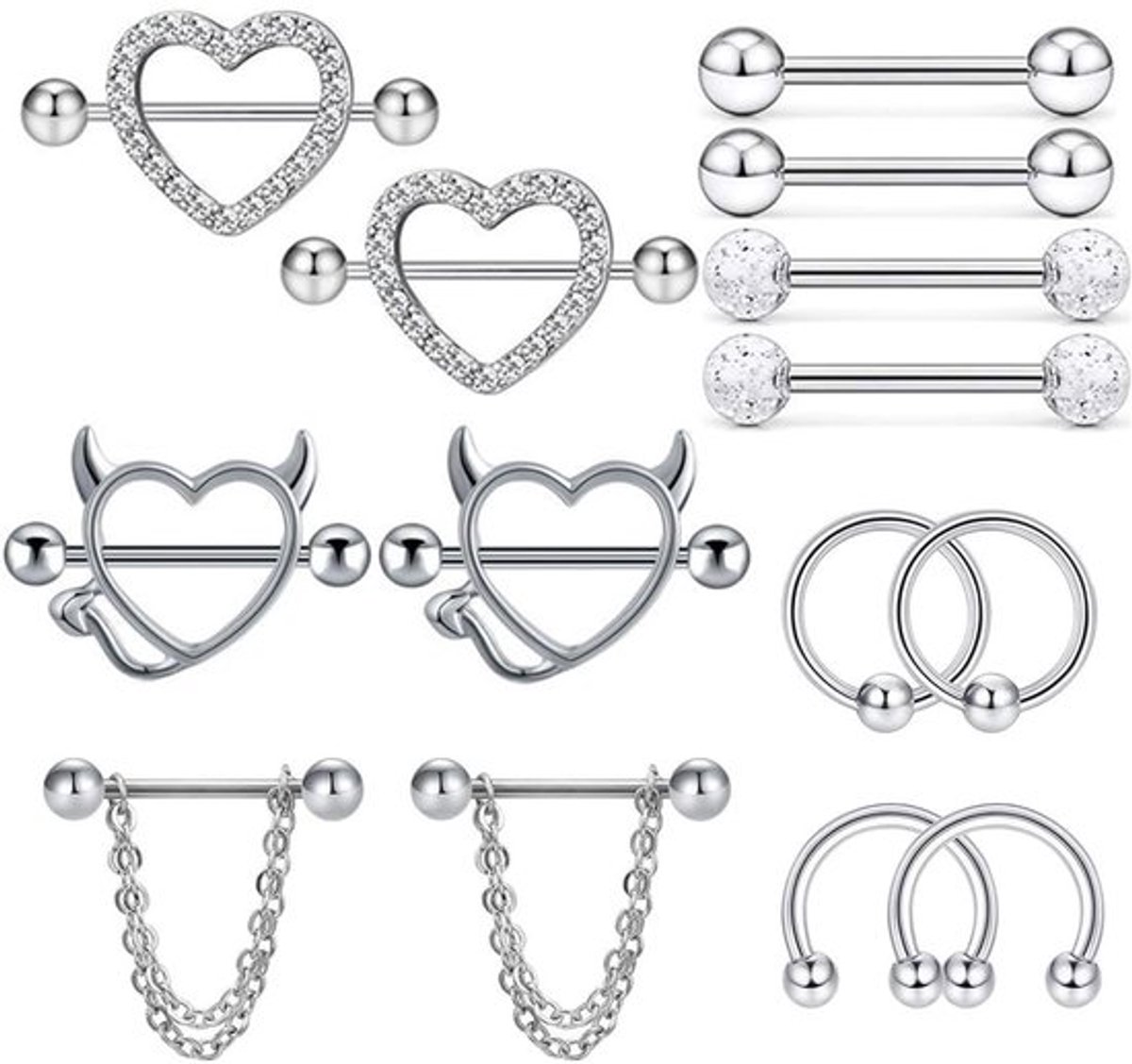 7 Pairs of 14G Chirurgisch Staal Tepel Piercings voor Vrouwen Tepel Piercing Tongue Piercing RVS Tepel Piercing Vlinder Hart Barbell Lichaam Sieraden Set voor Vrouwen en Meisjes
