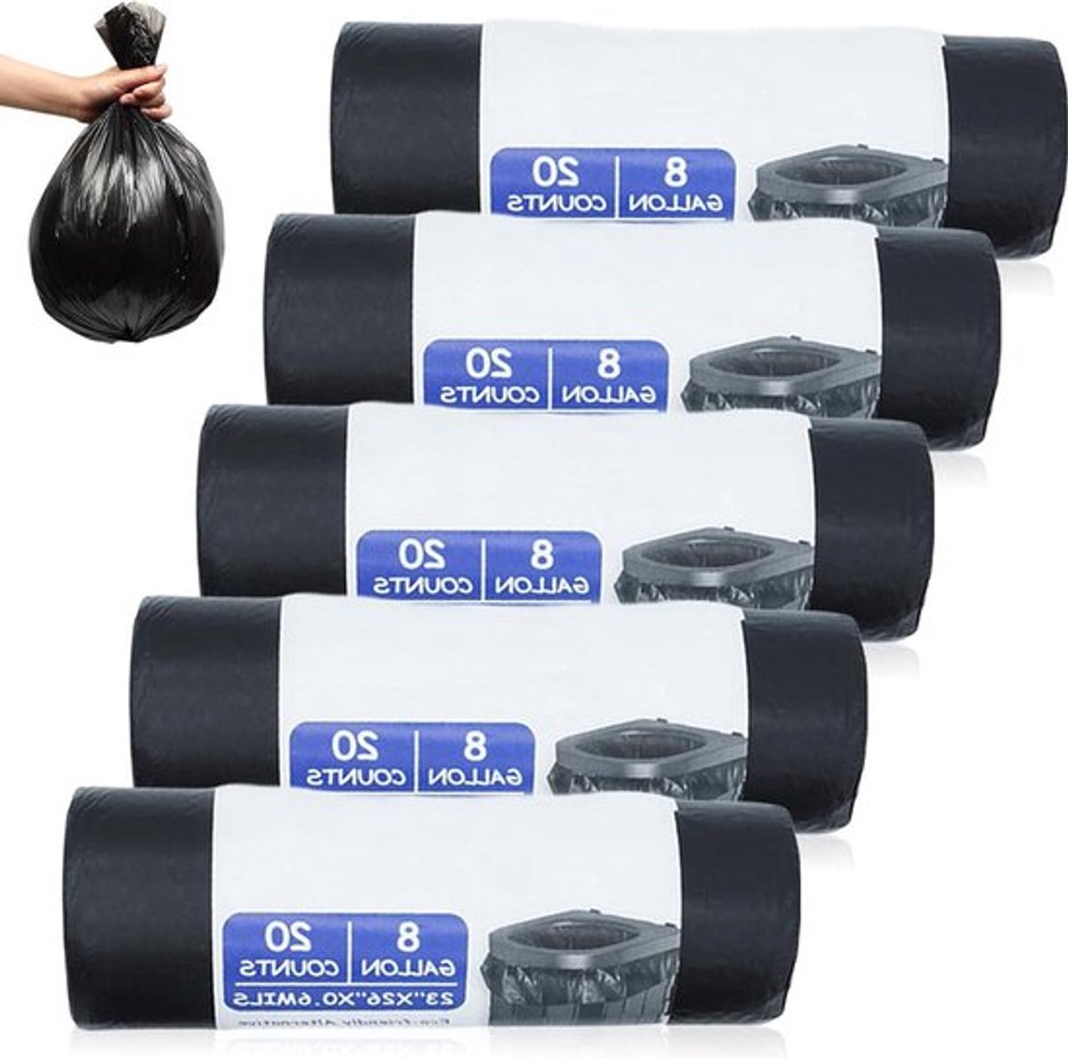 100 stuks biologisch afbreekbare zwarte campingtoiletzakken - 30 l, draagbaar en waterdicht - voor kamperen, wandelen en reizen .