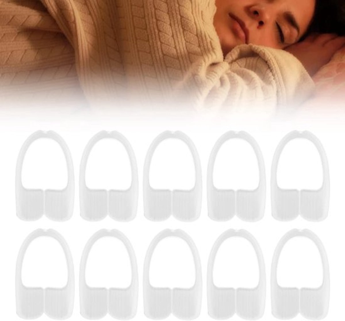 Verpakking van 10 rubberen tandenknarsers voor gebruik 's nachts, om tandenknarsen te voorkomen en er een einde aan te maken.
