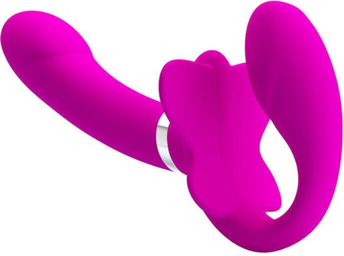 Strap-On-Dildo-Seksvibrator-Vibrerende-Strapless-G-Spot-Clit-Lesbische-Koppels-Speelgoed