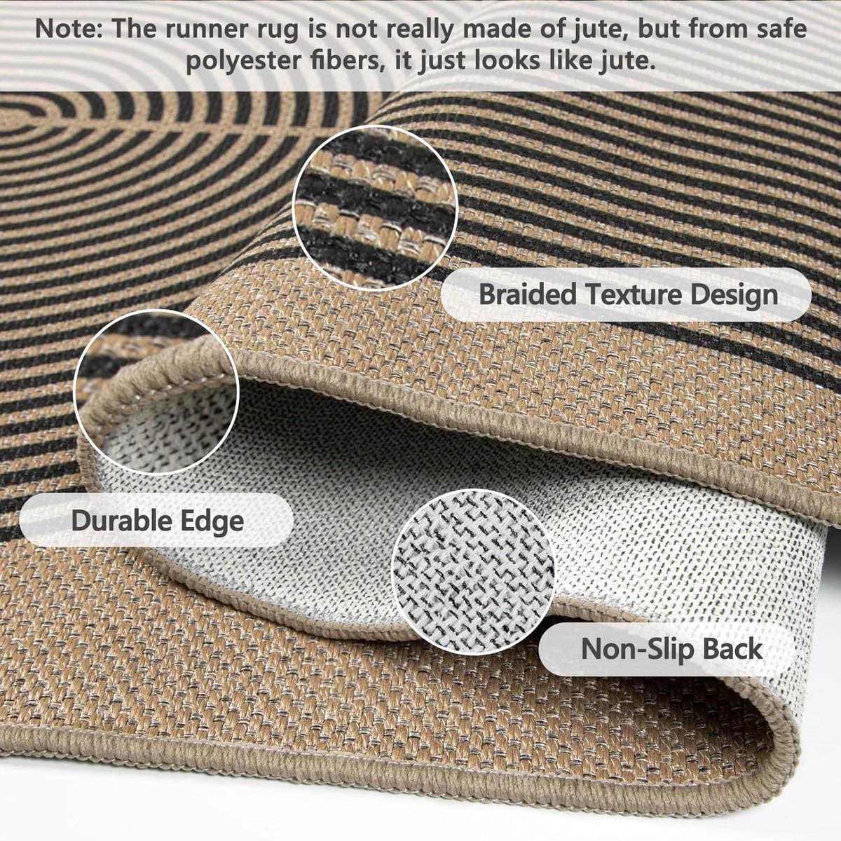 SnelShoppen - Capslpad Runner Halve Vloerkleed 80 x 200 cm, Antislip Deurmat, Wasbaar Jute Look, Duurzaam Natuurlijke Vezels, Voor Woonkamer, Keuken,