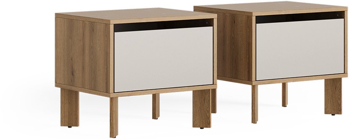 Vicco Nachtkastje Monti, Eikenhout Evoke/Kasjmier, 48.2 x 44 cm Set van 2