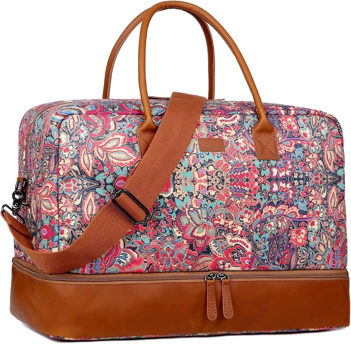 SnelShoppen - Travel Duffel Weekend Bag Vrouwen Handbagage Met Schoencompartiment 50x33x25 cm Floral Polyester