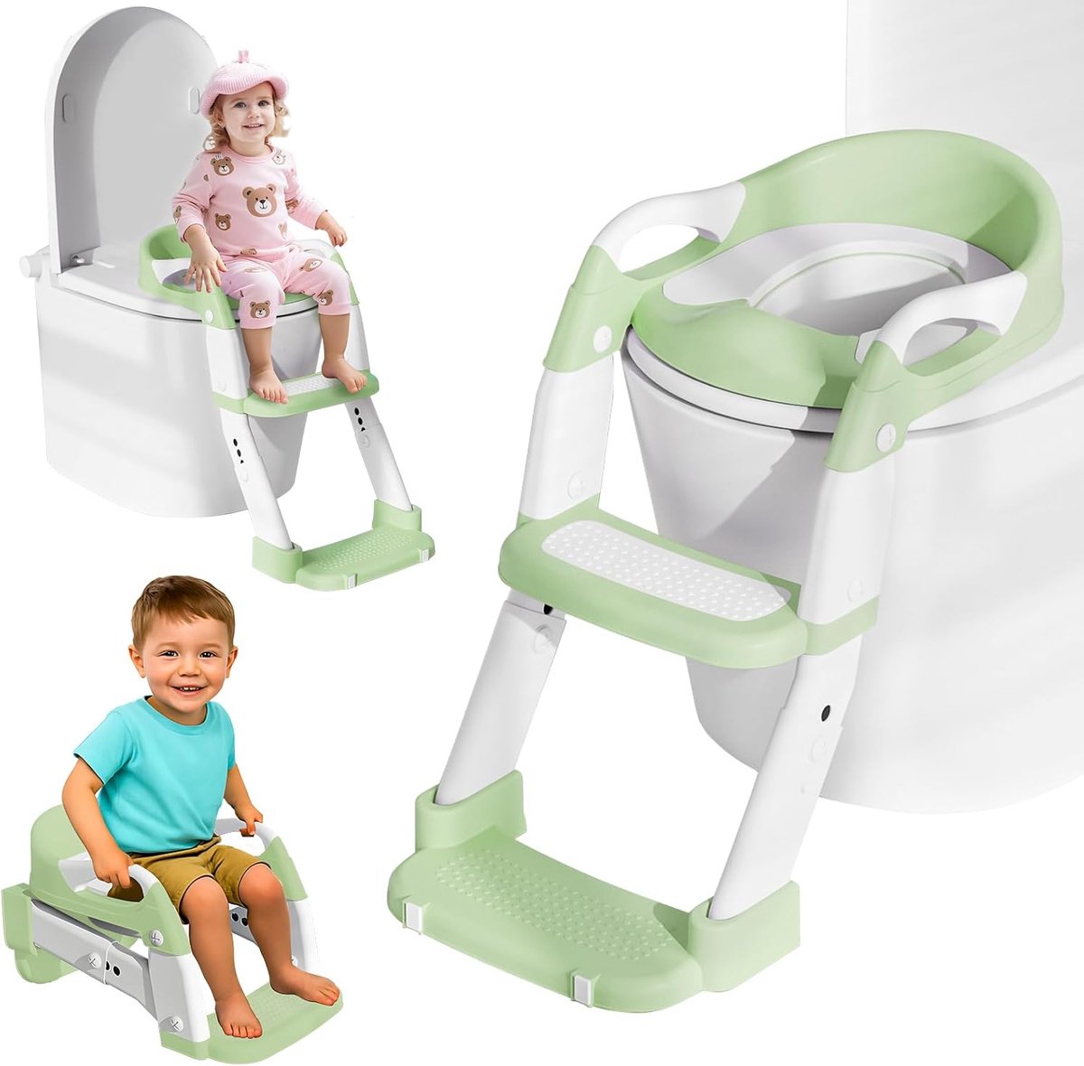 Kindertoiletbril met trap - Potjestrainer baby - Zindelijkheidstraining - 3-in-1 multifunctioneel - Verstelbaar - Groen
