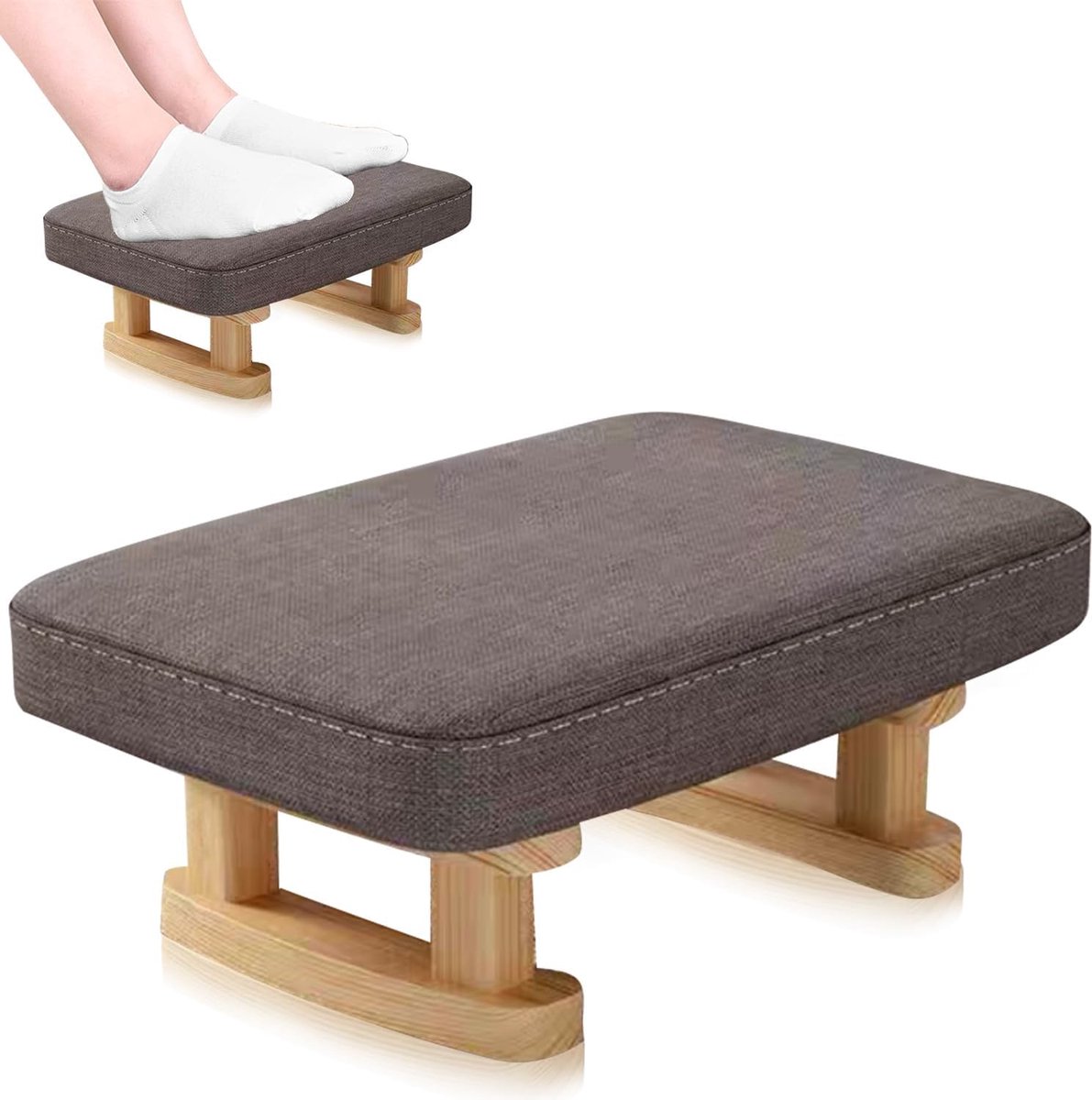 SnelShoppen - Foot Stool Pouf Footstool met Verwijderbare Zachte Zitting, Ottomane Voetsteun voor Thuis en Kantoor, Donkergrijs, Modern Design voor Wo