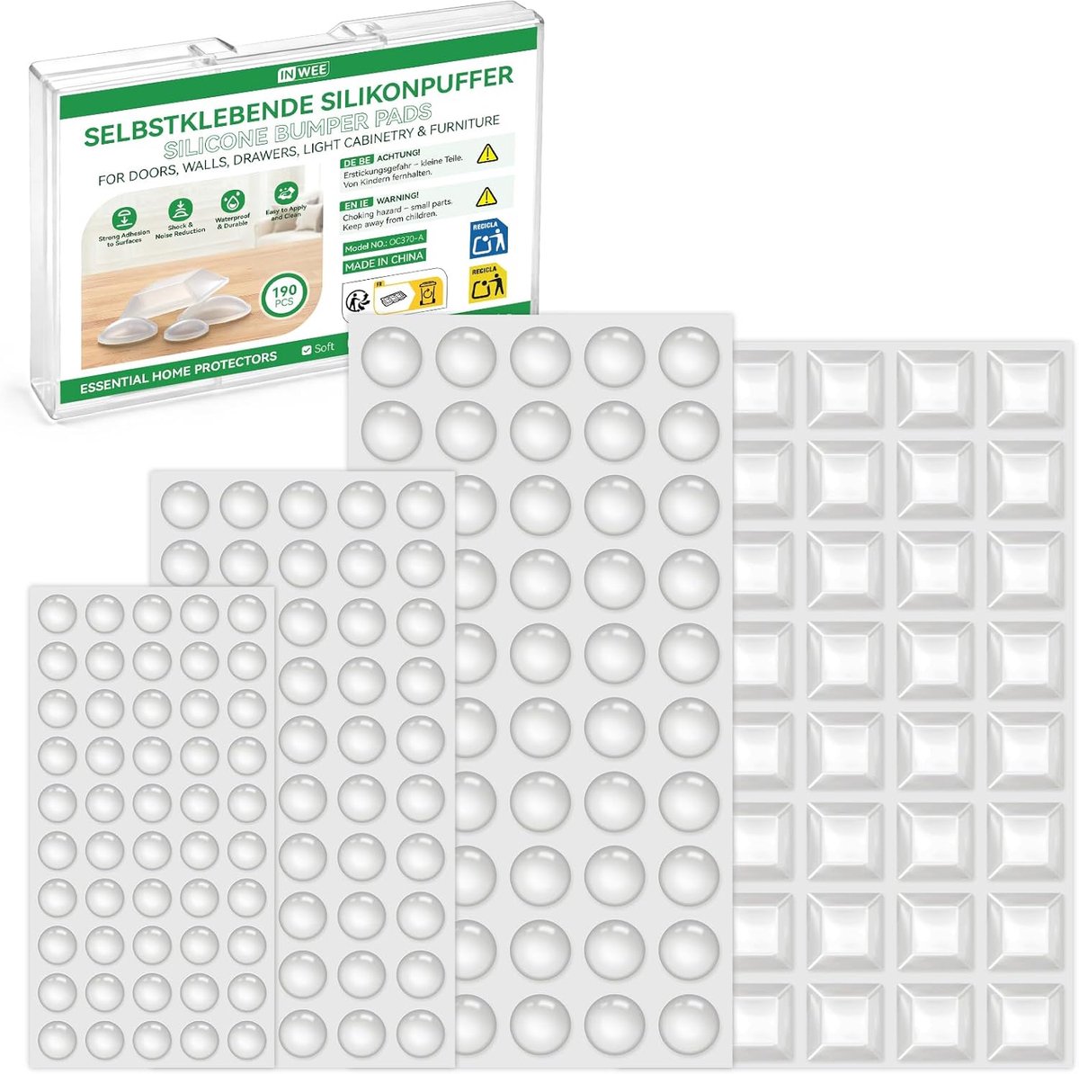 SnelShoppen - 190pcs Transparante Beschermende Buffers, Elastische Meubelbuffers, Geluidsabsorberende Deurstoppers, Adhesieve Schokdempers voor Meubel