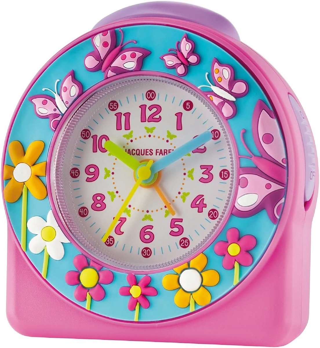 SnelShoppen - Kinderwekker Meisjes 3D Vlinders en Bloemen Roze Turquoise Analoge Quartz Klok Snooze Functie Kindvriendelijk