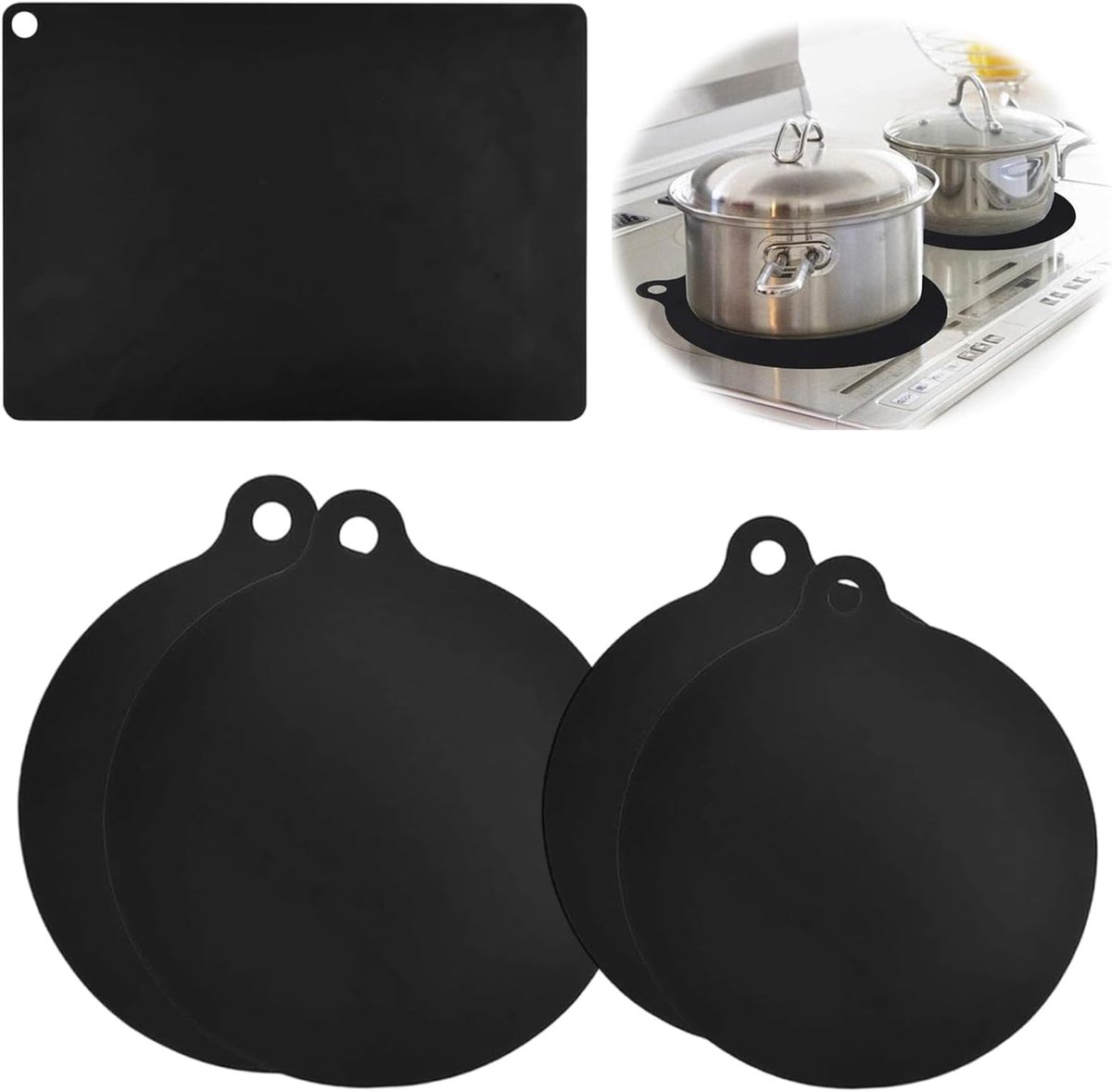 SnelShoppen - 5Pcs Inductie Beschermer, Inductie Dekplaat, Hittebestendige Siliconen Glasvezel Kookplaat Deksel, Inductiemat, Krassenbescherming, Voor