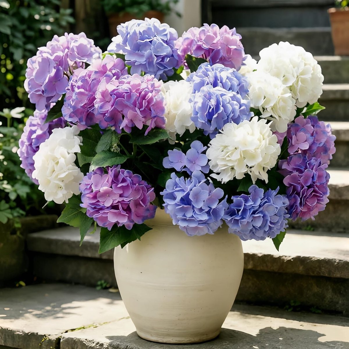 SnelShoppen - Kunstbloemen Hortensia's - UV Bestendig Kunstbloemen Bouquet voor Vaas - 6 Stuks (2 Wit, 2 Blauw, 2 Paars) - 45 cm Voor Tafeldecoratie,