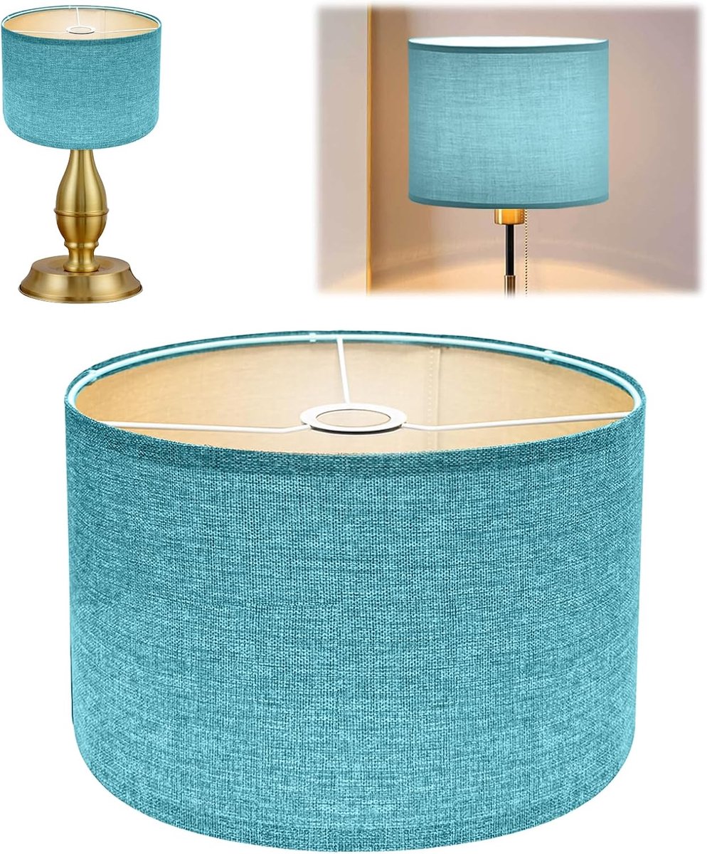 SnelShoppen - Handgemaakte Linnen Lampenkap voor Vloerlamp, Hanglamp en Tafellamp - E27 Fitting - Glare Free - Ø30 cm x H20 cm - Lichtblauw - Ideaal v